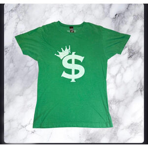 Y2K Unstoppable Graphic T-Shirt Green Crown Dollar Sign Streetwear Size M 2000s